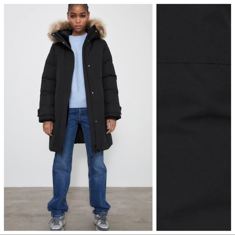 NWT. Zara Black Water Repellent Puffer Parka. Size XS.
